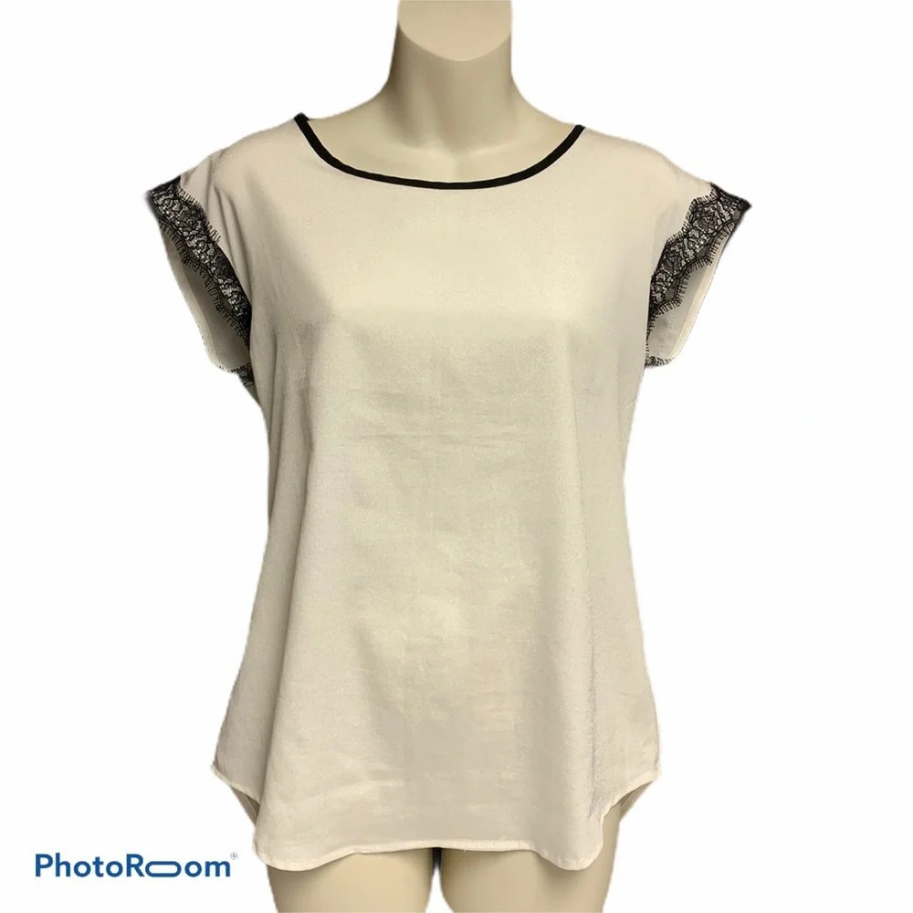 Express cream/black lacy back blouse XS